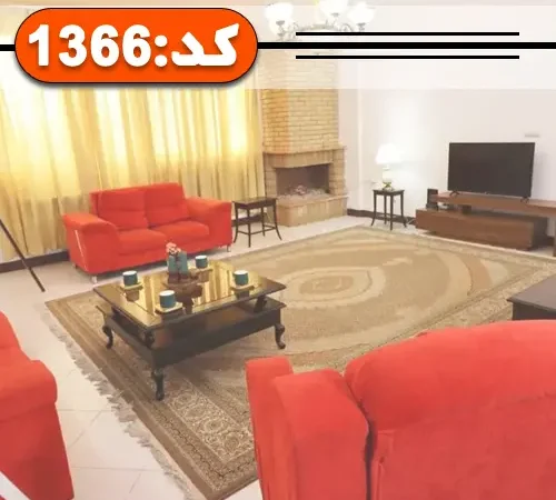 اتاق پذیرایی فرش شده به همراه مبلمان قرمز و تلوزیون رومیزی، شومینه آپارتمان در بندرلنگه 215684